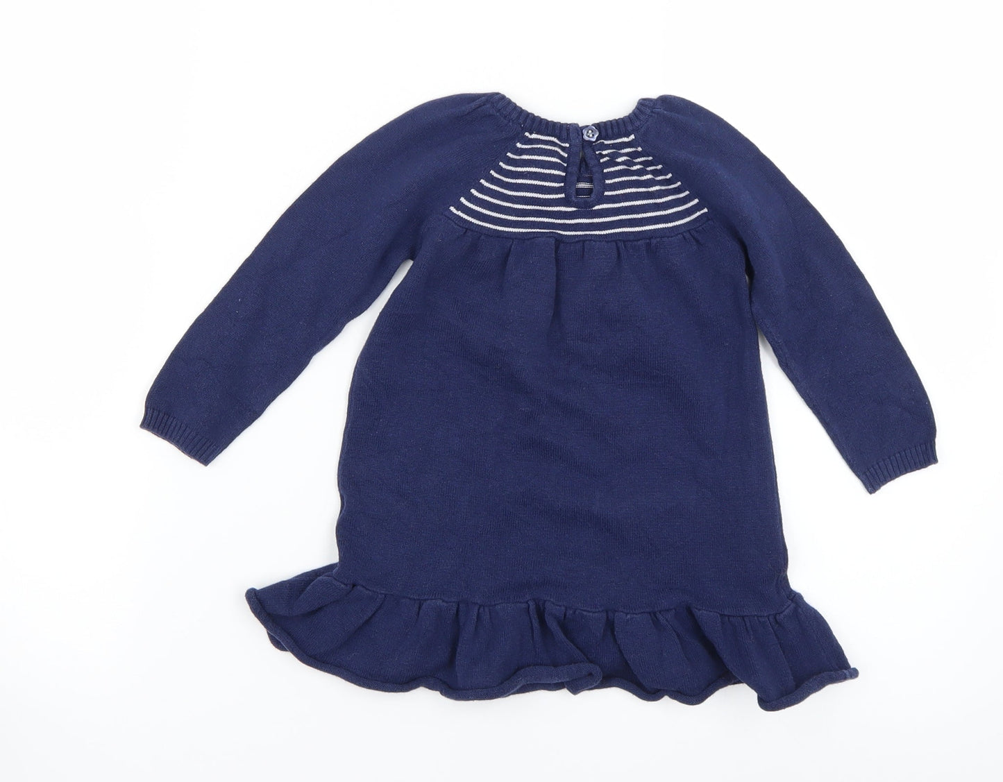 TU Girls Blue Striped Knit Jumper Dress  Size 6-9 Months