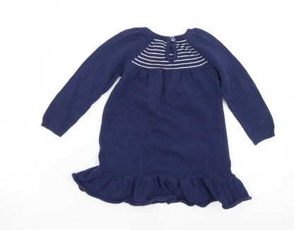 TU Girls Blue Striped Knit Jumper Dress  Size 6-9 Months
