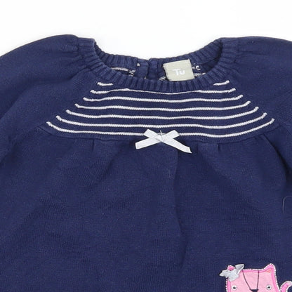 TU Girls Blue Striped Knit Jumper Dress  Size 6-9 Months
