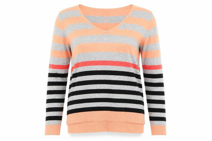 Fransa Womens Orange Striped Knit Pullover Jumper Size M