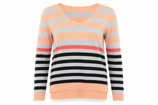 Fransa Womens Orange Striped Knit Pullover Jumper Size M