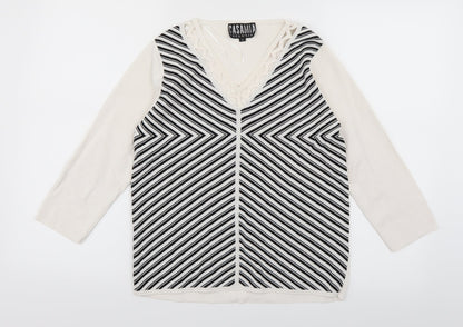 Casamia Womens White Striped Knit Pullover Jumper Size S