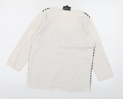 Casamia Womens White Striped Knit Pullover Jumper Size S