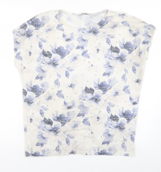 TU Womens White Floral  Basic T-Shirt Size 10