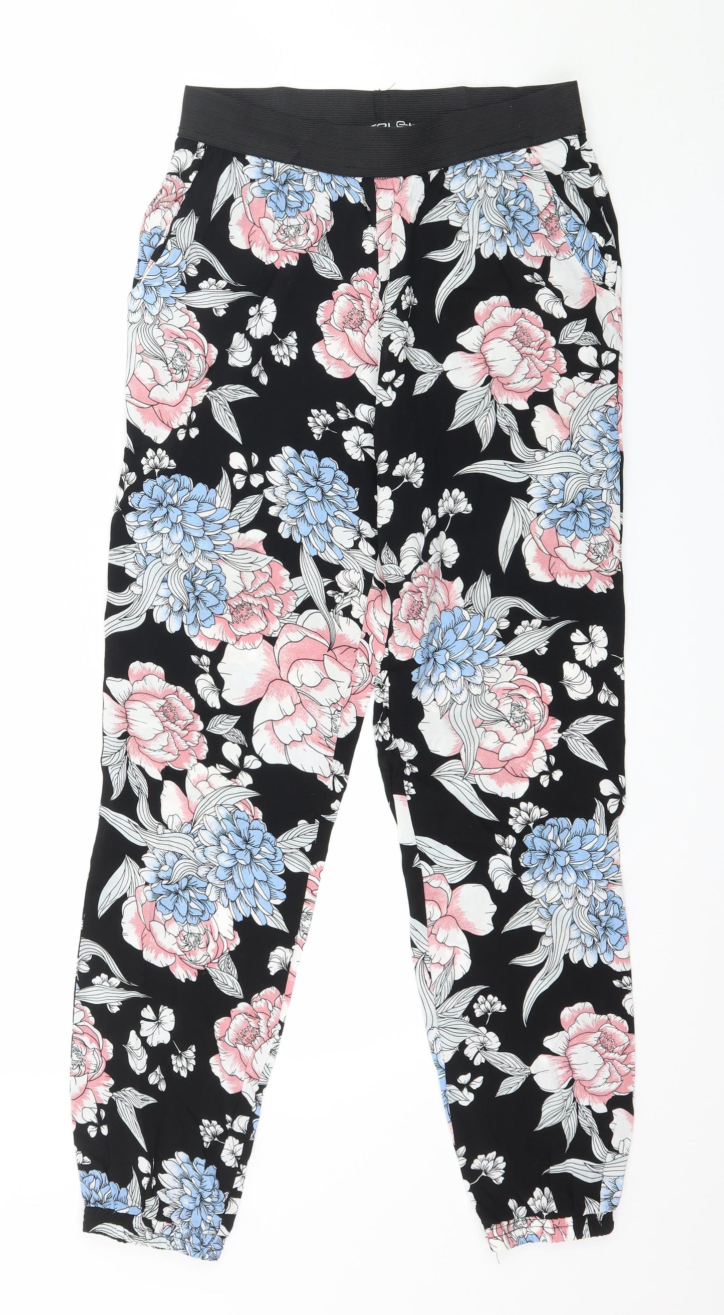 Select Womens Black Floral  Trousers  Size 10 L26 in