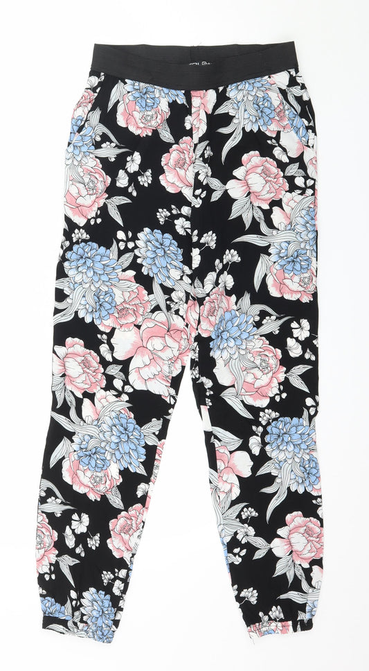 Select Womens Black Floral  Trousers  Size 10 L26 in