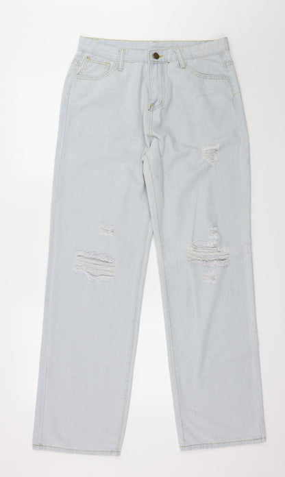 Womens UK Size 32 in Preworn Regular Fit Wide-Leg Blue Jeans