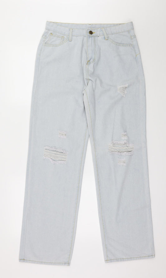 Womens UK Size 32 in Preworn Regular Fit Wide-Leg Blue Jeans
