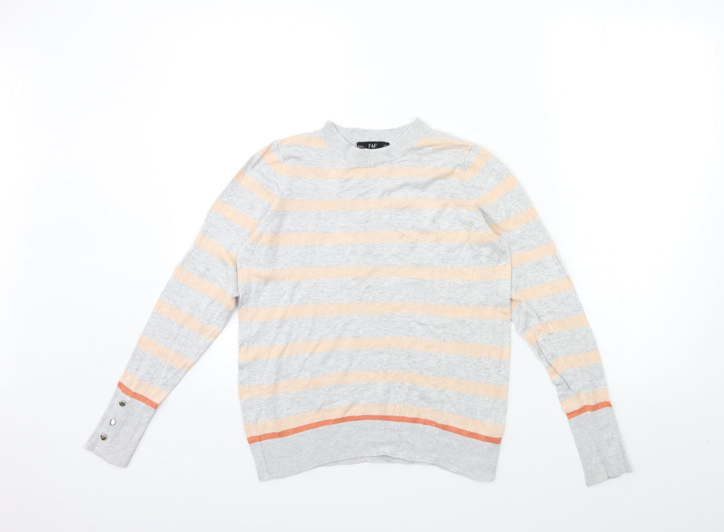 F&F Womens Grey Striped Knit Pullover Jumper Size 10