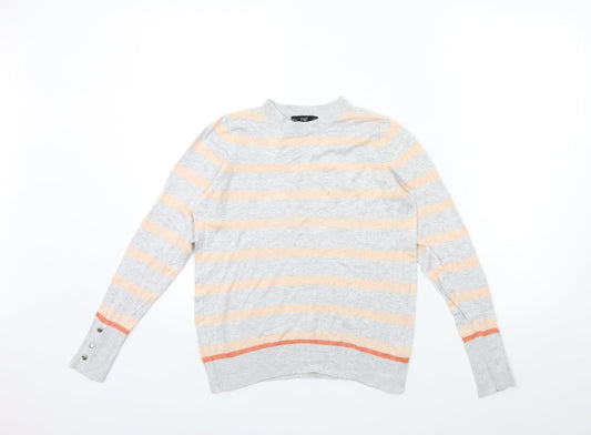 F&F Womens Grey Striped Knit Pullover Jumper Size 10