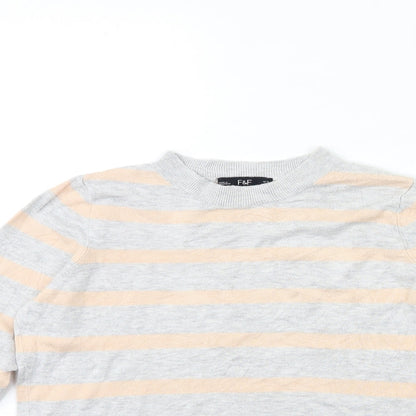 F&F Womens Grey Striped Knit Pullover Jumper Size 10