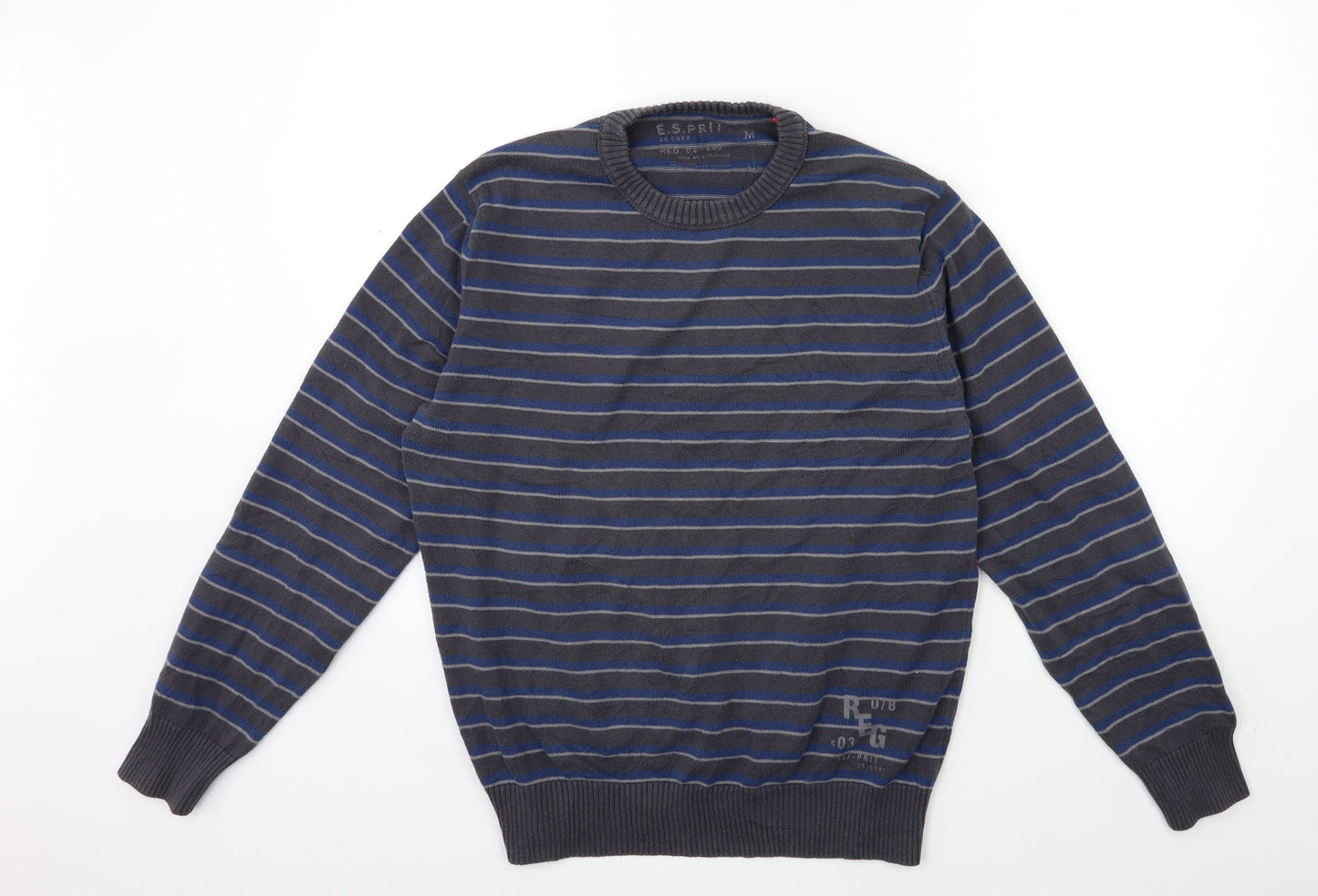 Esprit Mens Blue Striped Knit Pullover Jumper Size M