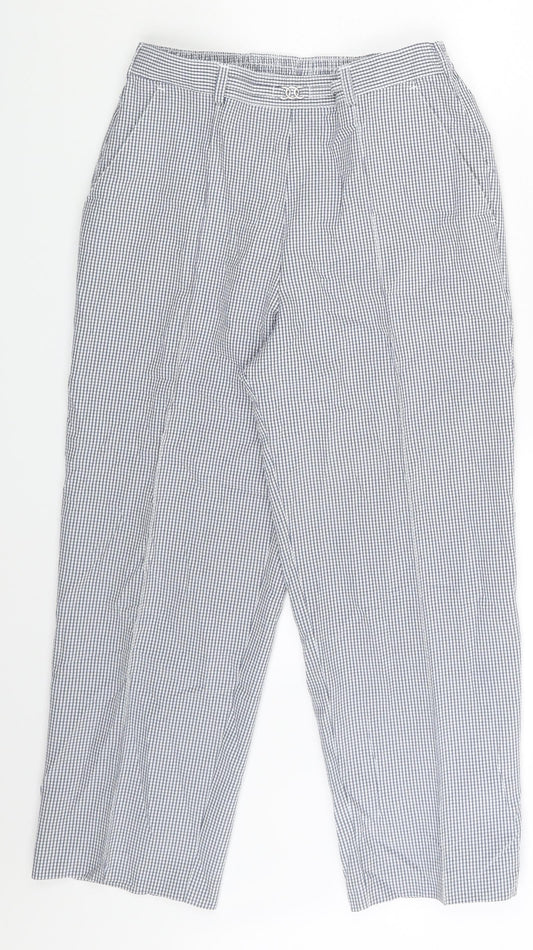 M&S Womens White Check  Sweatpants Trousers Size 8 L23 in