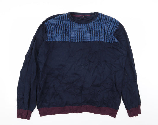 Easy Mens Blue Geometric  Pullover Jumper Size XL