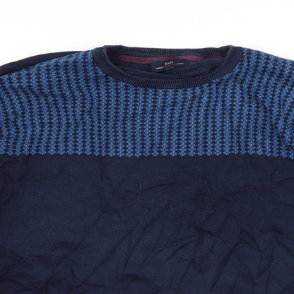 Easy Mens Blue Geometric  Pullover Jumper Size XL