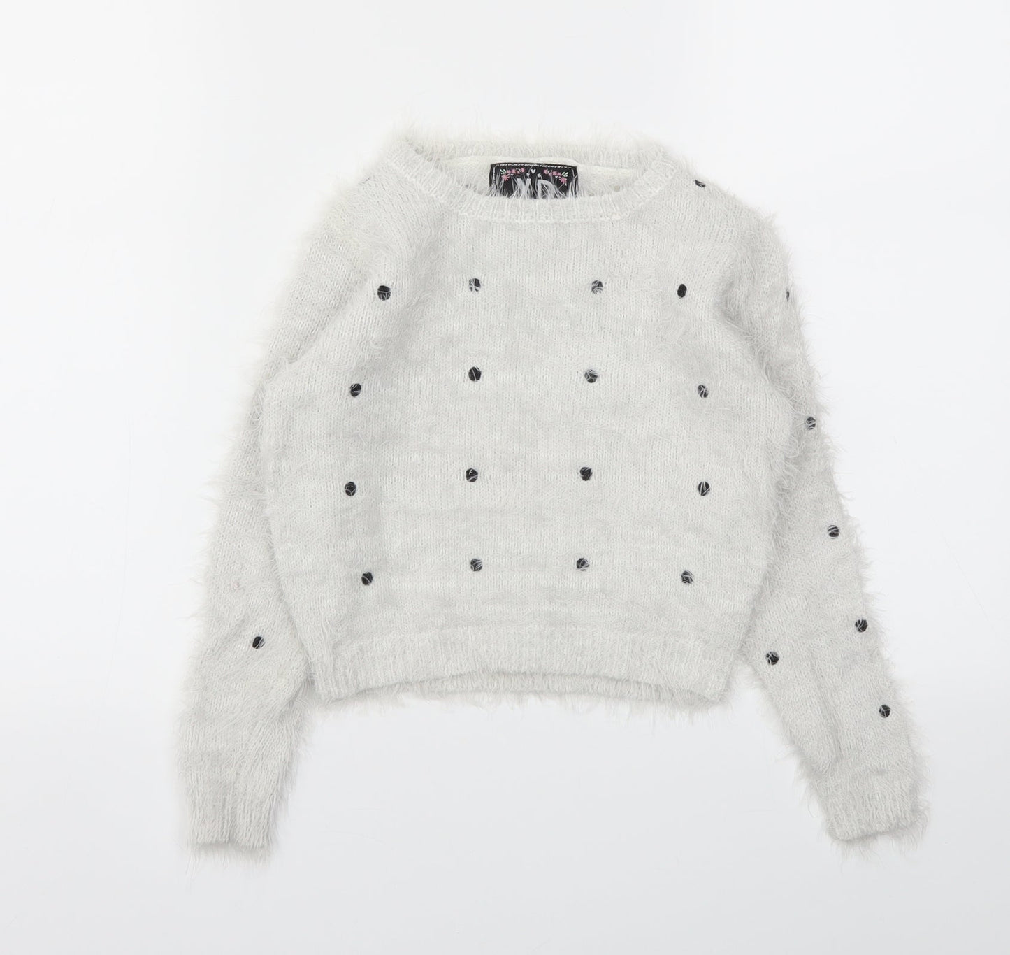 YD Girls Grey Spotted  Pullover Hoodie Size 8-9 Years