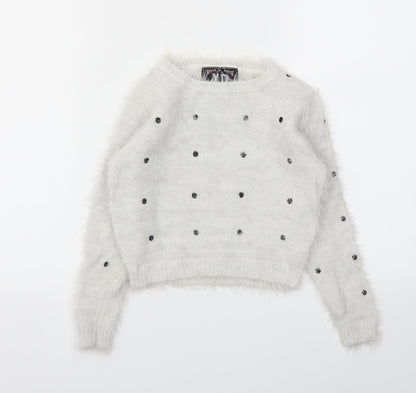 YD Girls Grey Spotted  Pullover Hoodie Size 8-9 Years