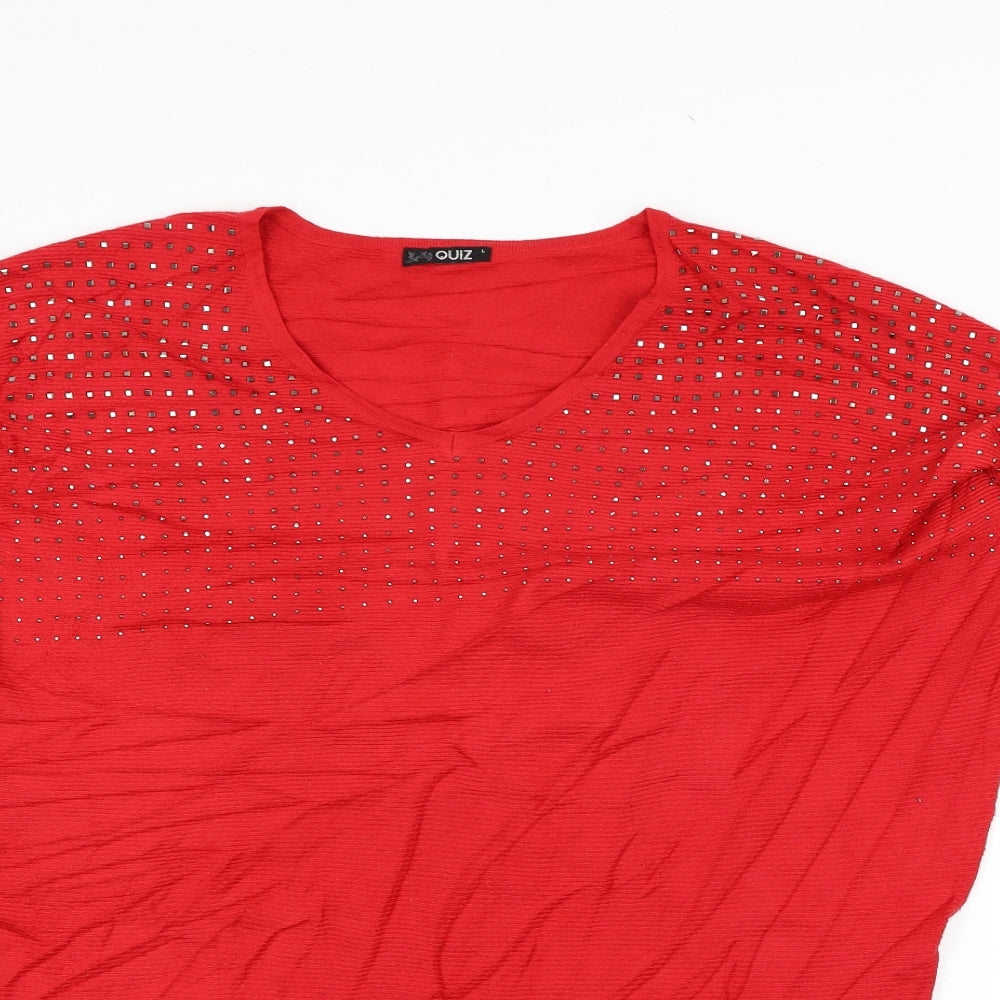 Womens UK Size L Quiz Red Henley Jumper