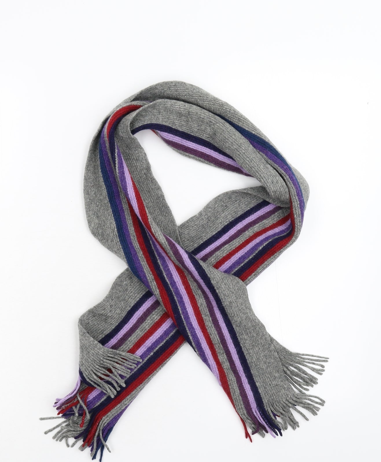 Preworn Unisex Grey Striped  Scarf  One Size