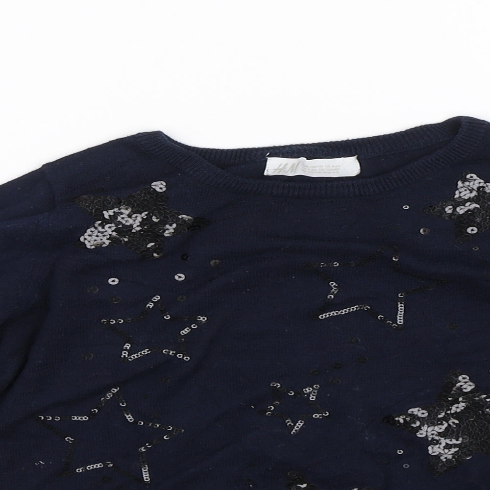 H&M Girls Blue Geometric  Pullover Jumper Size 5 Years  - Stars