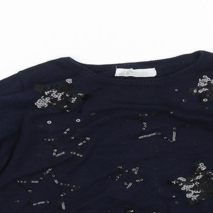 H&M Girls Blue Geometric  Pullover Jumper Size 5 Years  - Stars