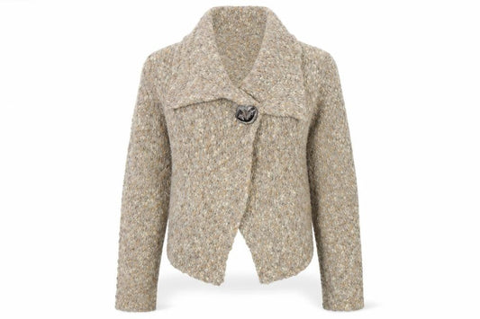 Front view of Kaliko women’s brown knit cardigan jumper, size UK 12