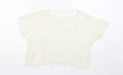 Womens UK Size M Preworn White Cropped T-Shirt