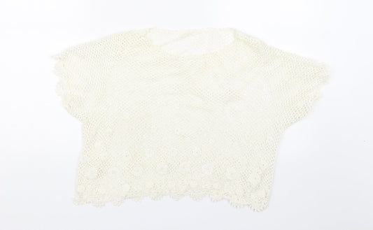 Womens UK Size M Preworn White Cropped T-Shirt
