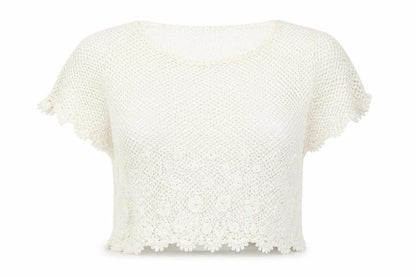 Womens UK Size M Preworn White Cropped T-Shirt