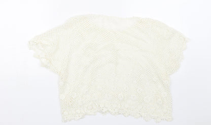 Womens UK Size M Preworn White Cropped T-Shirt