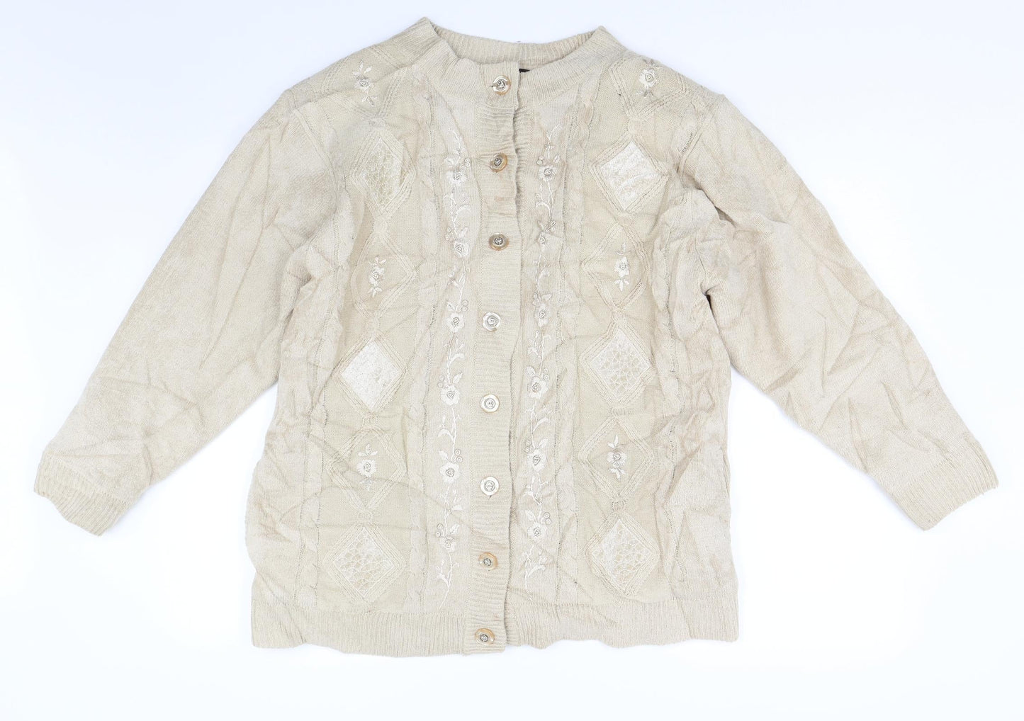 Reflect collecgion Womens Beige Floral Knit Cardigan Jumper Size L