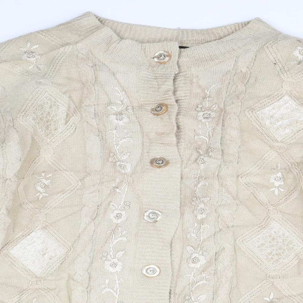 Reflect collecgion Womens Beige Floral Knit Cardigan Jumper Size L