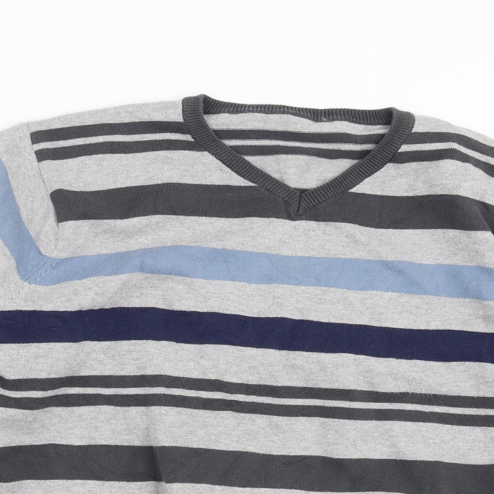 Cedar Wood State Mens Grey Striped  Pullover Jumper Size M