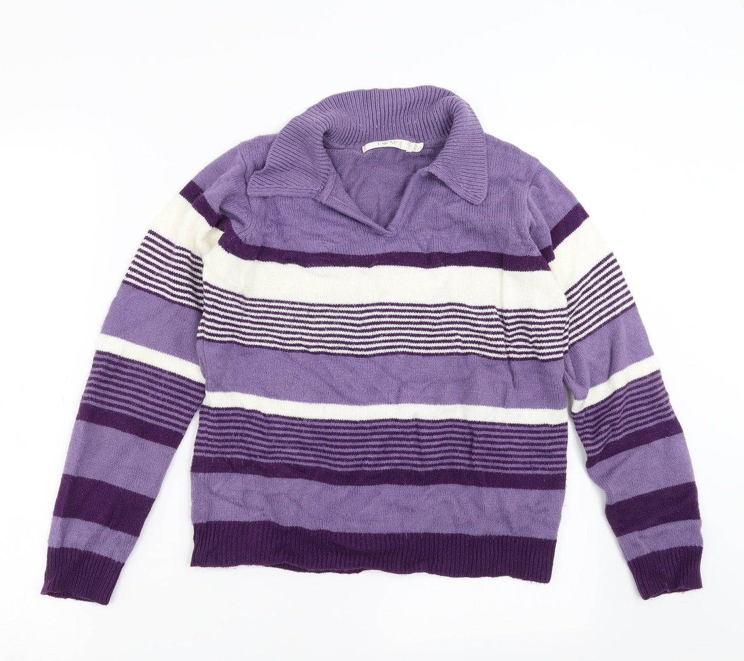EWM Womens Purple Striped Knit Pullover Jumper Size S