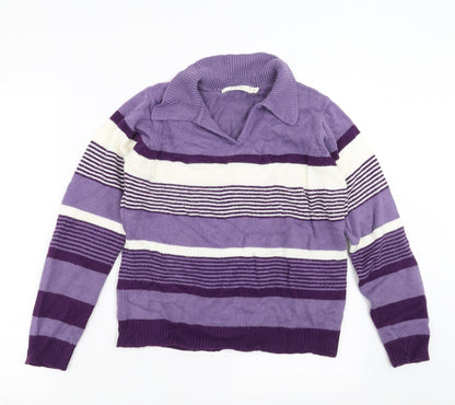 EWM Womens Purple Striped Knit Pullover Jumper Size S