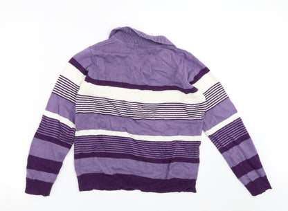 EWM Womens Purple Striped Knit Pullover Jumper Size S