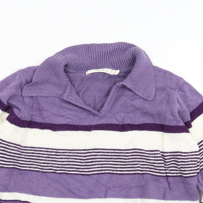 EWM Womens Purple Striped Knit Pullover Jumper Size S