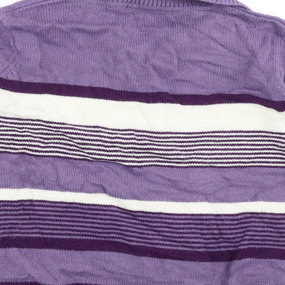 EWM Womens Purple Striped Knit Pullover Jumper Size S