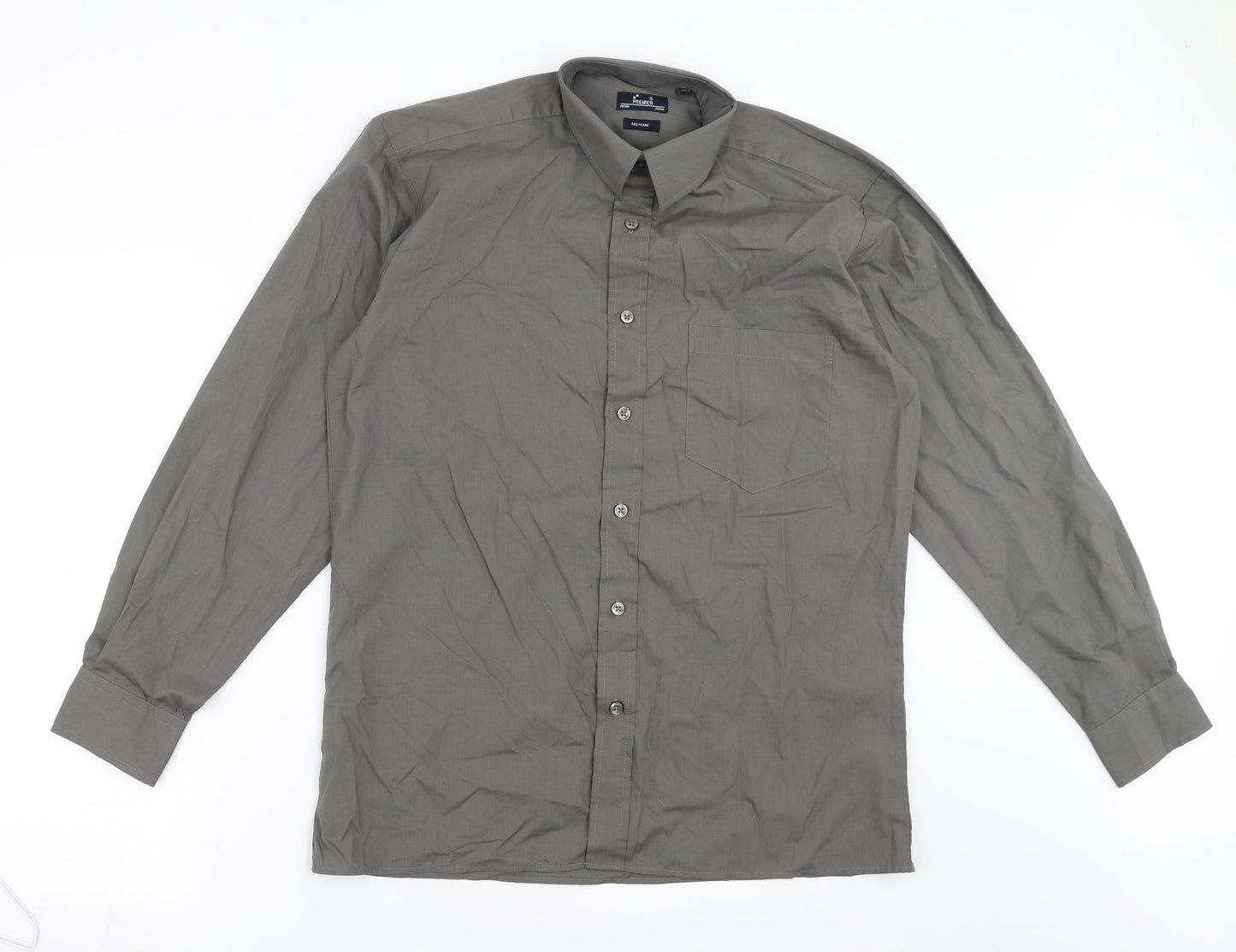 Mens UK Size 15 Premier Grey  Button-Up Long Sleeve Casual Shirt