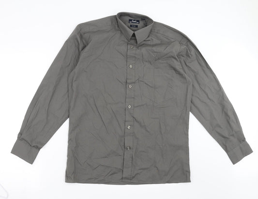Mens UK Size 15 Premier Grey  Button-Up Long Sleeve Casual Shirt
