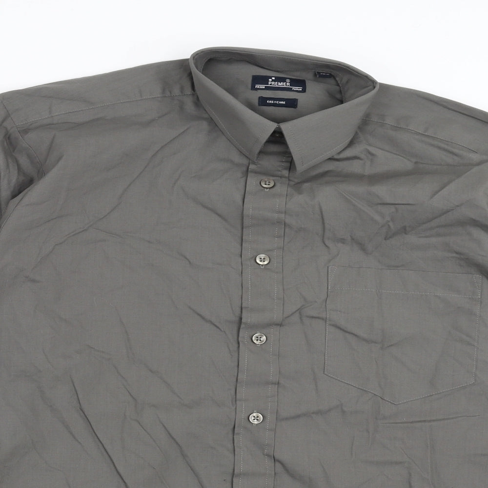 Mens UK Size 15 Premier Grey  Button-Up Long Sleeve Casual Shirt