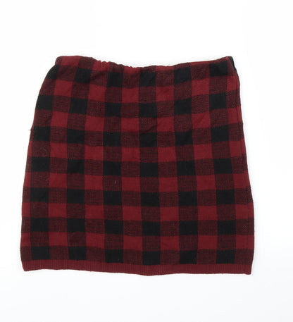 Boohoo Womens Red Check  A-Line Skirt Size M