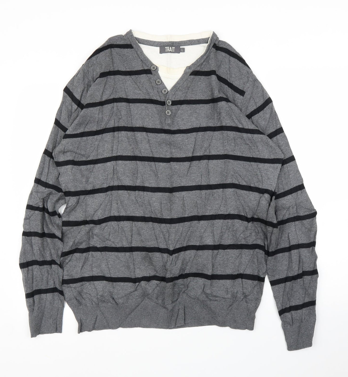 BHS Mens Grey Striped  Pullover Jumper Size L
