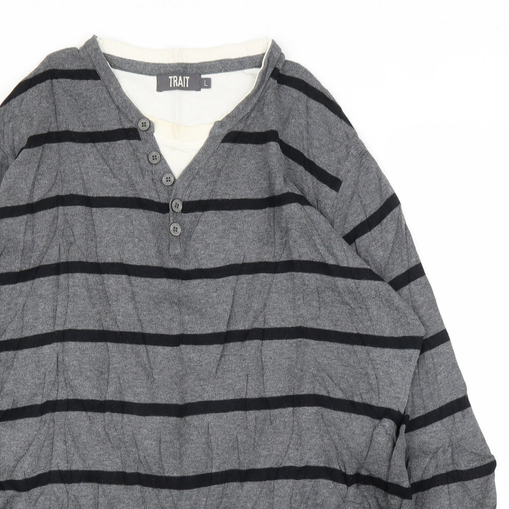 BHS Mens Grey Striped  Pullover Jumper Size L
