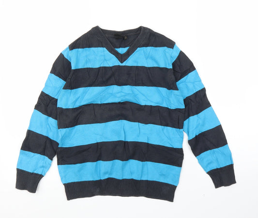 Be Cool Boys Blue Striped  Pullover Jumper Size 10 Years