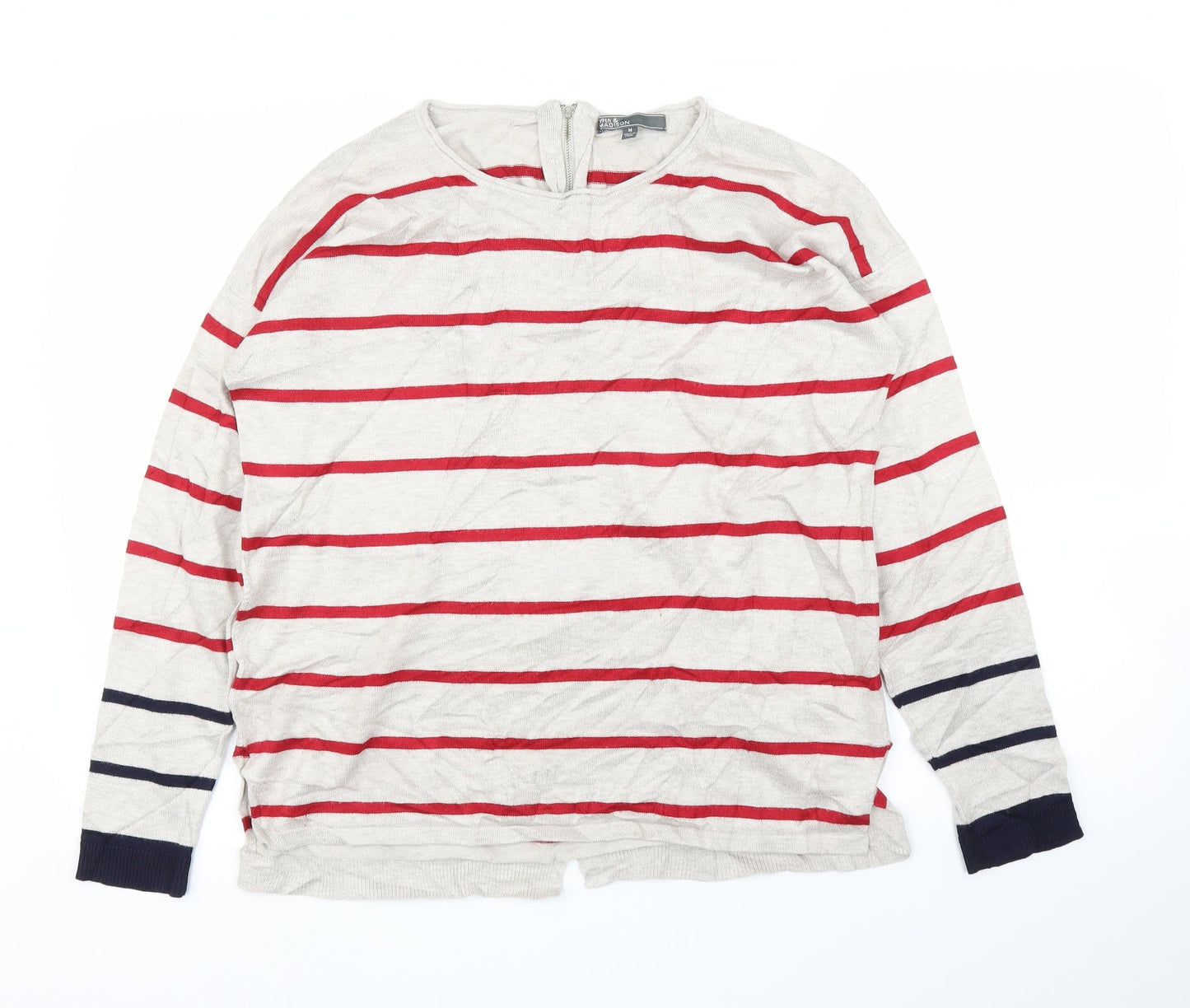 89th & Madison Womens Beige Striped  Pullover Jumper Size M