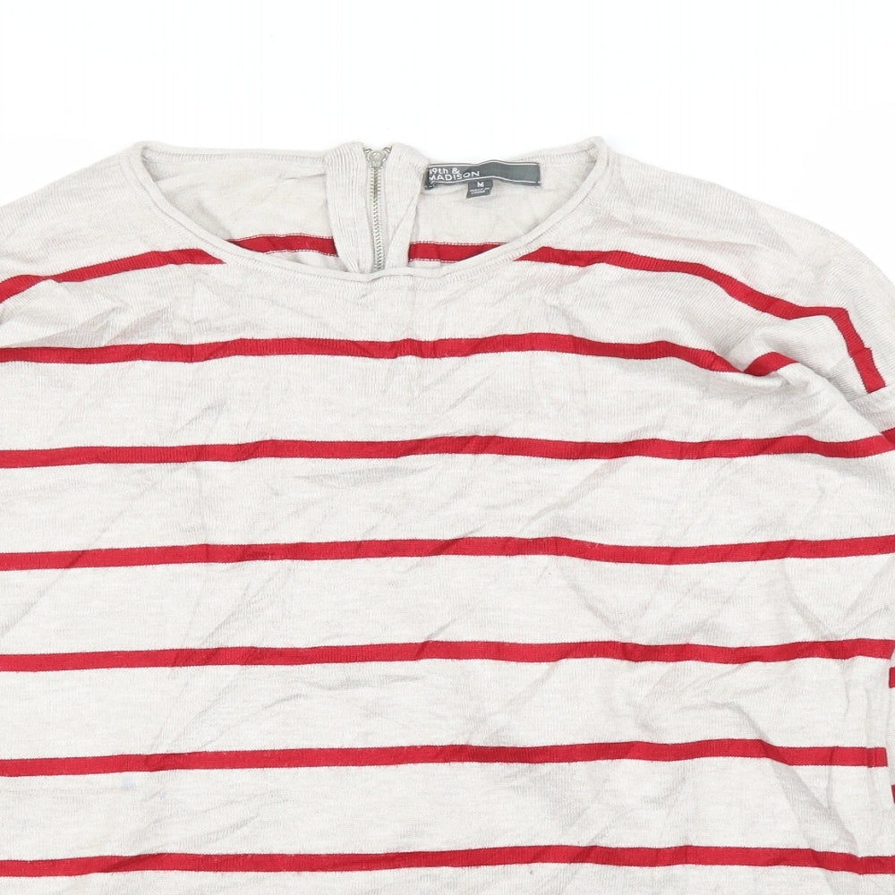 89th & Madison Womens Beige Striped  Pullover Jumper Size M