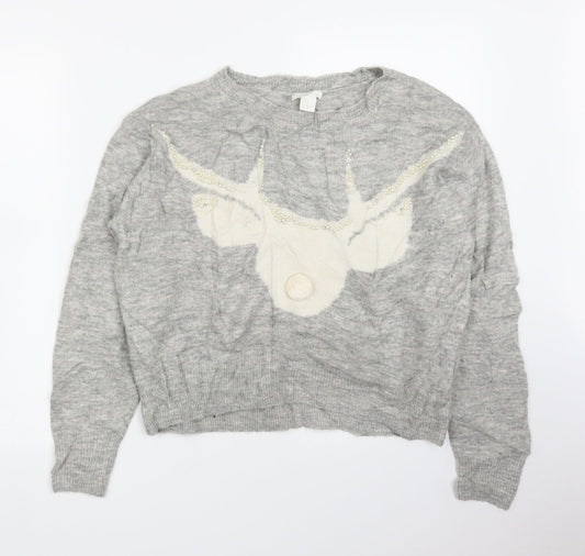 H&M Womens Grey   Pullover Jumper Size XS  - Pearls