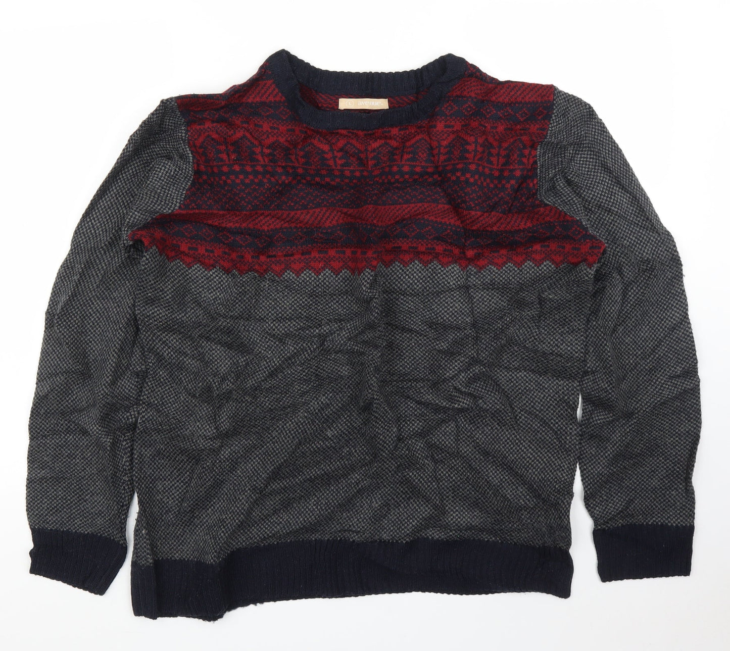 Avenue Mens Grey Fair Isle  Pullover Jumper Size L