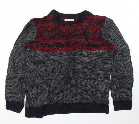 Avenue Mens Grey Fair Isle  Pullover Jumper Size L